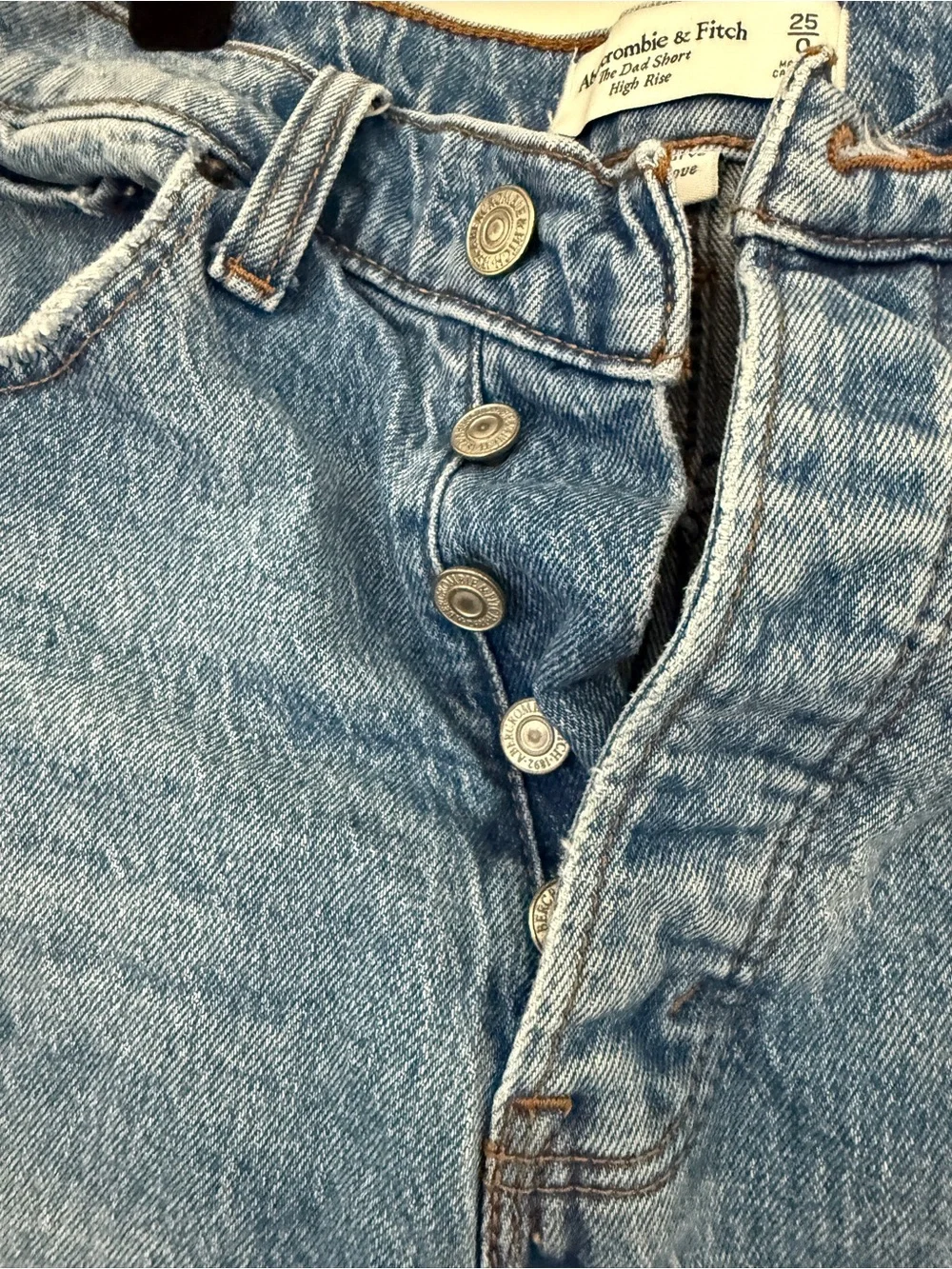 Abercrombie & Fitch Light Wash Distressed The Dad Short High-Rise Jean Shorts